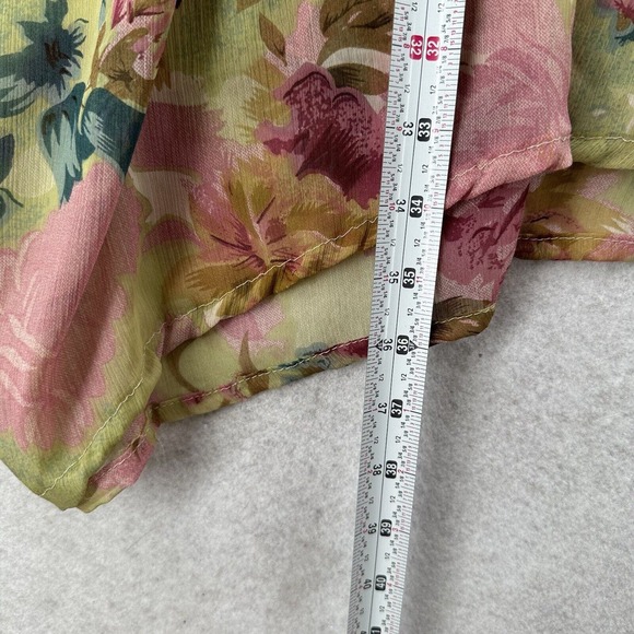 Azura Kimono Blouse Womens One Size Green Pink Floral Pullover Chiffon Cover Up - Picture 8 of 9